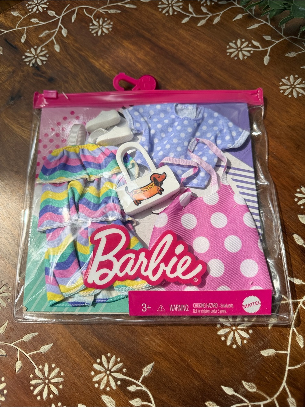 2000 Barbue Rainbow Stripe, Pink Polka Dot Pajama Set with Tote NWT